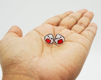 Cute Japanese Rice Ball Stud Earrings / Kawaii Onigiri food theme jewellery / hypoallergenic plastic back kid friendly / cutesy girl gifts