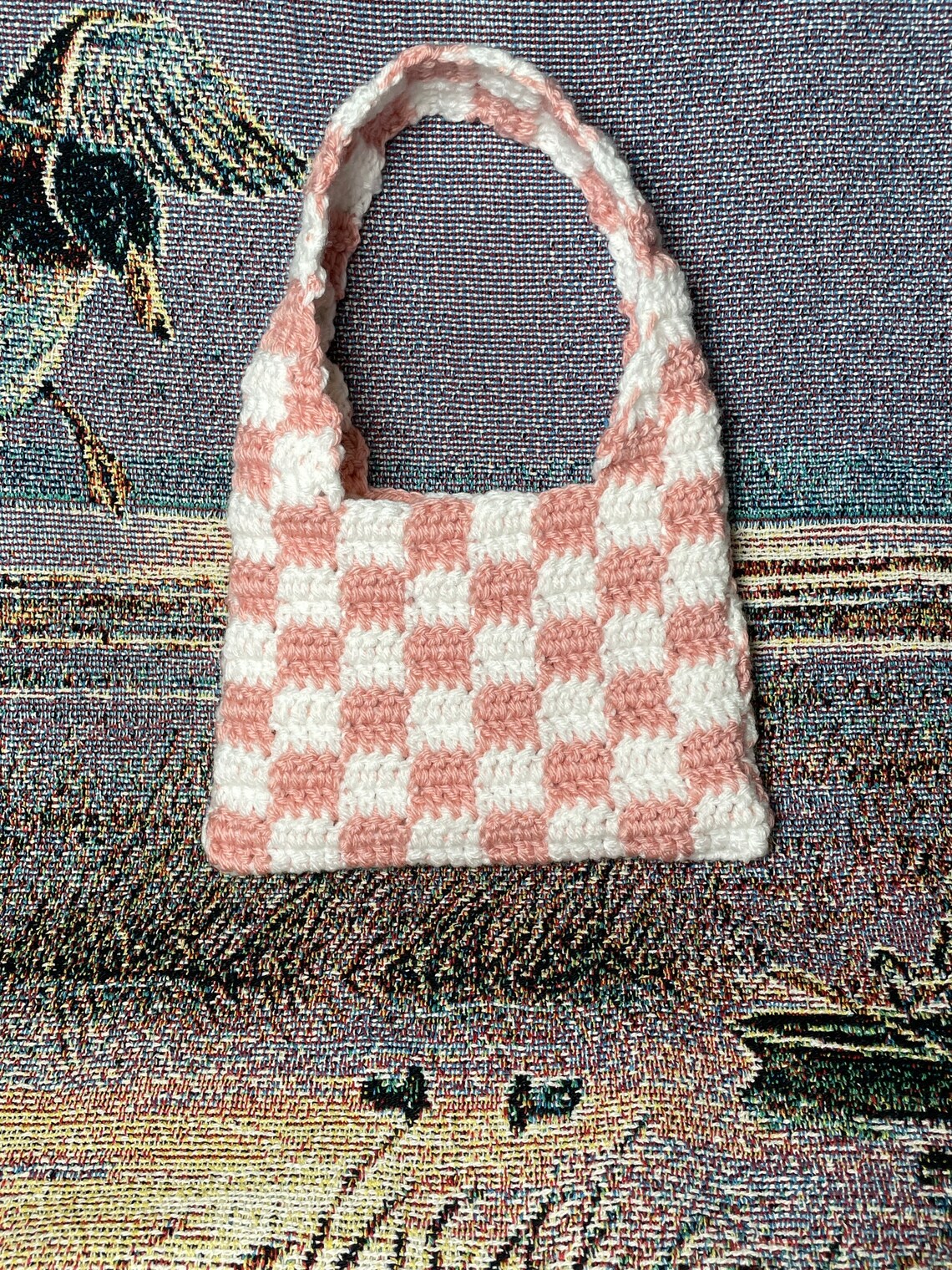 Handmade Crochet Checkered Mini Bag Etsy