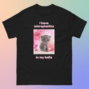 I Have Microplastics In My Balls, Cat Meme, Absurd, Ironic Shirt, Stupid Gift, Goofy Ahh, Shirts That Go Hard, Gag Gift, Cat Lover Tee