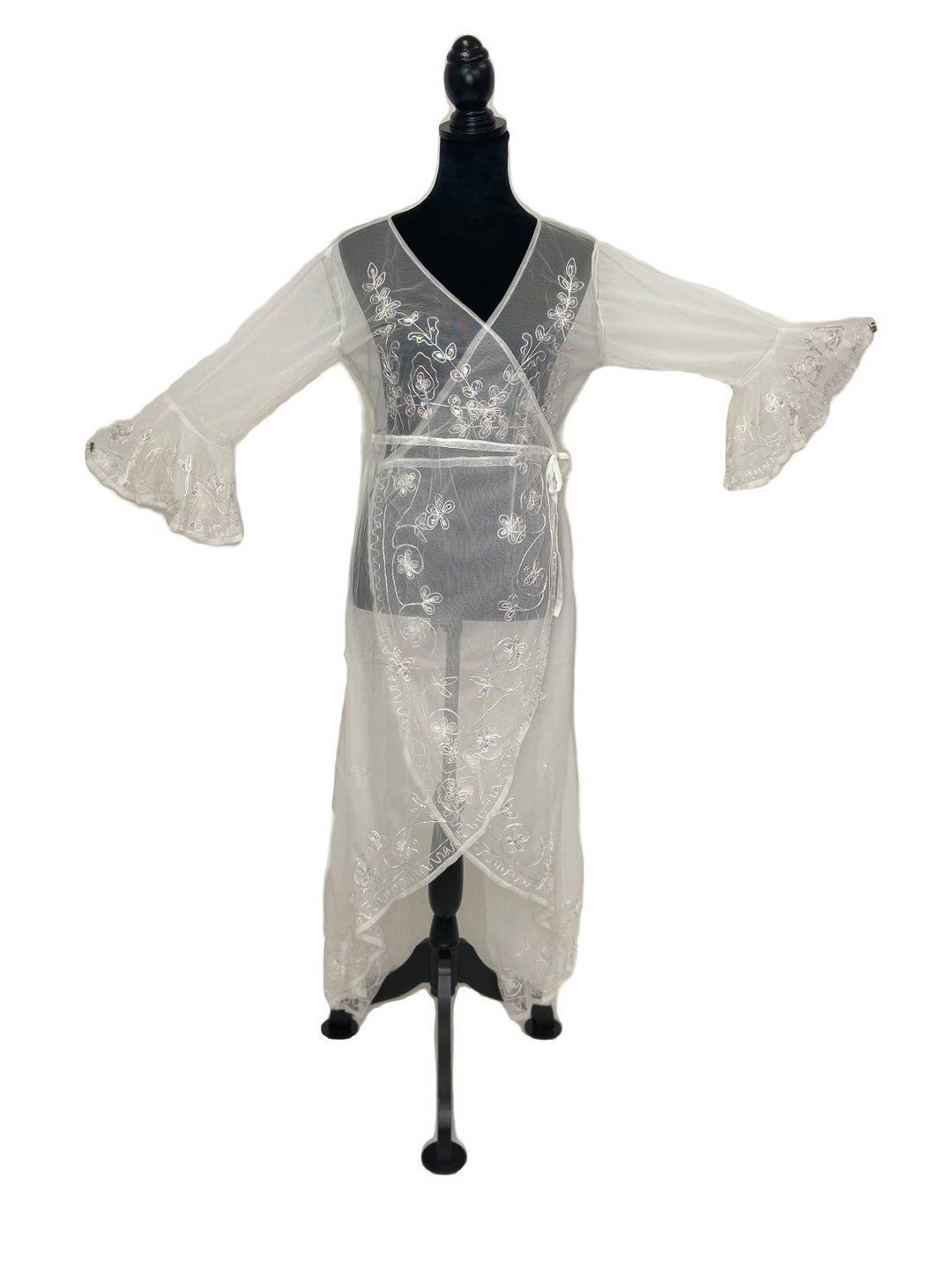 Bell Ringing Robe Chiffon Robe, Elegant, Embroidered, Floor Length, Bell Sleeve, Festival ...