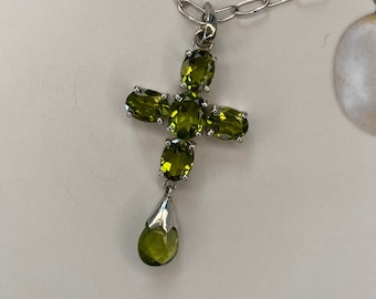 Peridot Cross with Drop Necklace