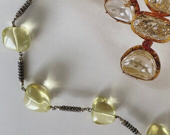 Lemon Citrine with Silver Pipes Necklace