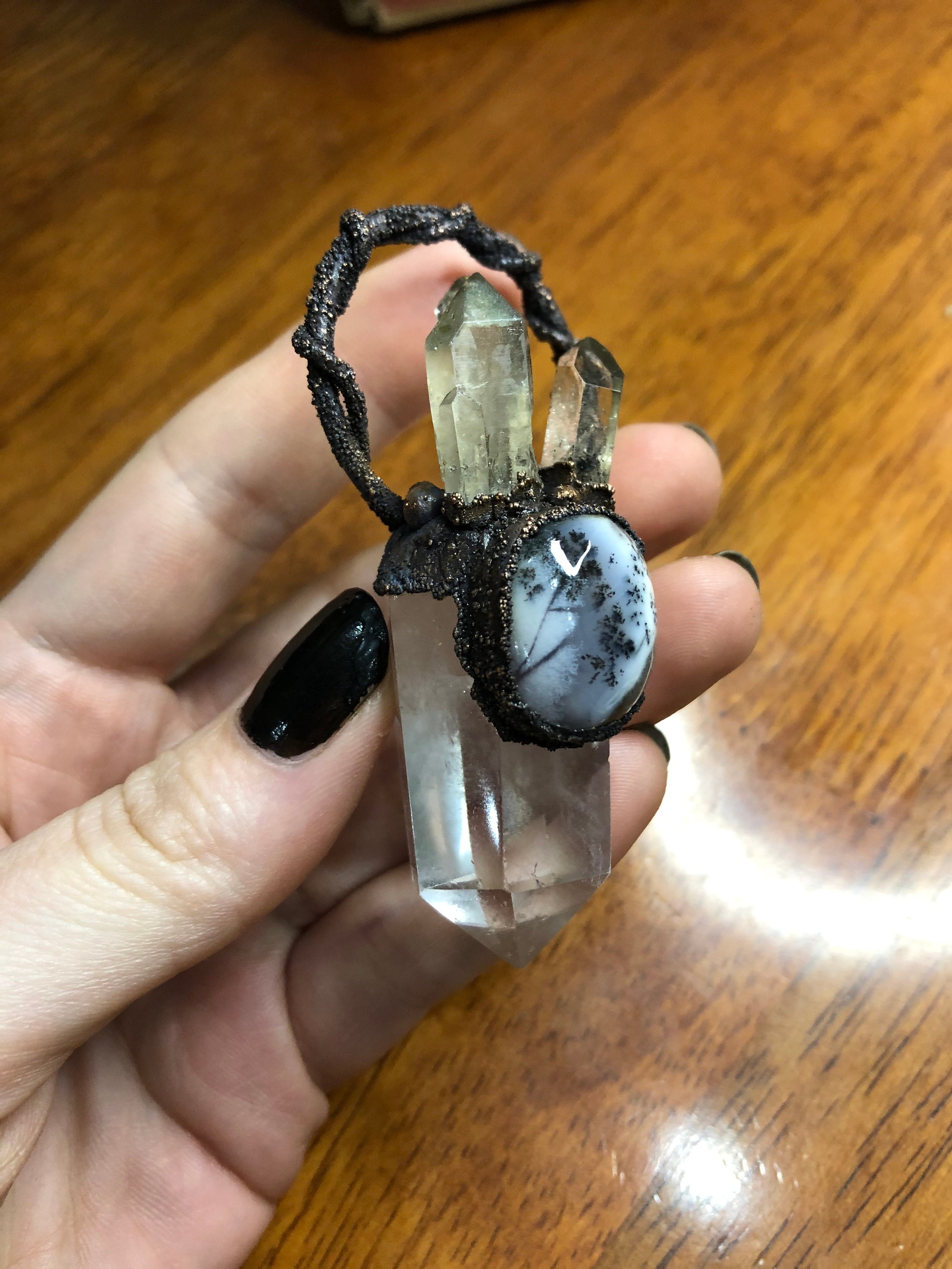 Clear Quartz Crystal Point Pendant with Dendritic Agate Etsy