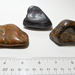 3 Large Polished Tumbled Banded Irons - Genesis Stone - Wyoming Banded Iron - BIF - Seer Stone - Banded Iron - Tiger Iron - 1 lb 10oz/750g
