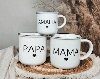 Familientassen personalisiert | Emaille-Optik | 300ml Kaffeetasse | 125ml Espressotasse | Tasse | Tasse Keramik | Geschenkidee | Geburtstag