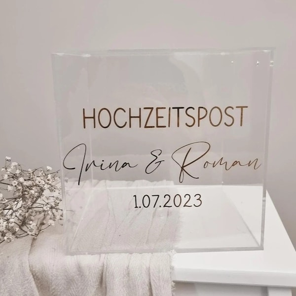 Acrylbox für Geldgeschenke | Hochzeitsbox für Karten | Box Acryl mit abnehmbaren Deckel | Hochzeitspost | Box für Karten Hochzeit Acryl