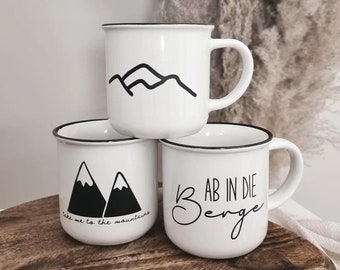 mug personalized | Enamel look | 300ml coffee mug | Mountain love | mug Hiking | Mountain | Personalized Ceramic Mug | Mountains