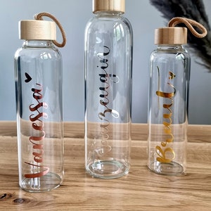 1000ml personalized drinking bottle | JGA | Glass bottle | Water bottle with bamboo lid | Glass bottle with name | Gift idea | Birthday