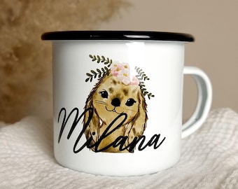 Children's enamel mug personalized with name & picture | Gift for school enrollment | Camping mug | Personalized enamel mug with animal motif