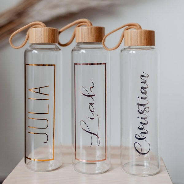 1000ml drinking bottle personalized | Glass bottle with engraving | Water bottle bamboo lid and handle | Name | Gift idea | Birthday