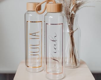 1000ml drinking bottle personalized | Glass bottle with engraving | water bottle bamboo lid | 500ml Glass Bottle Name| gift idea | Birthday