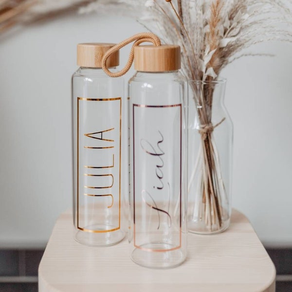 1000ml drinking bottle personalized | Glass bottle with engraving | water bottle bamboo lid | 500ml Glass Bottle Name| gift idea | Birthday