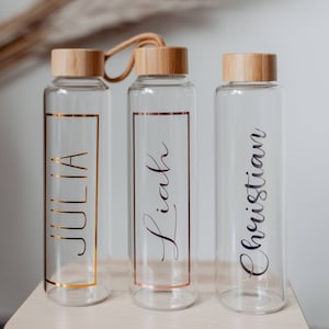 1000ml Trinkflasche personalisiert Glasflasche mit Gravur Wasserflasche Bambusdeckel 500ml Glasflasche Name Geschenkidee Geburtstag Bild 2