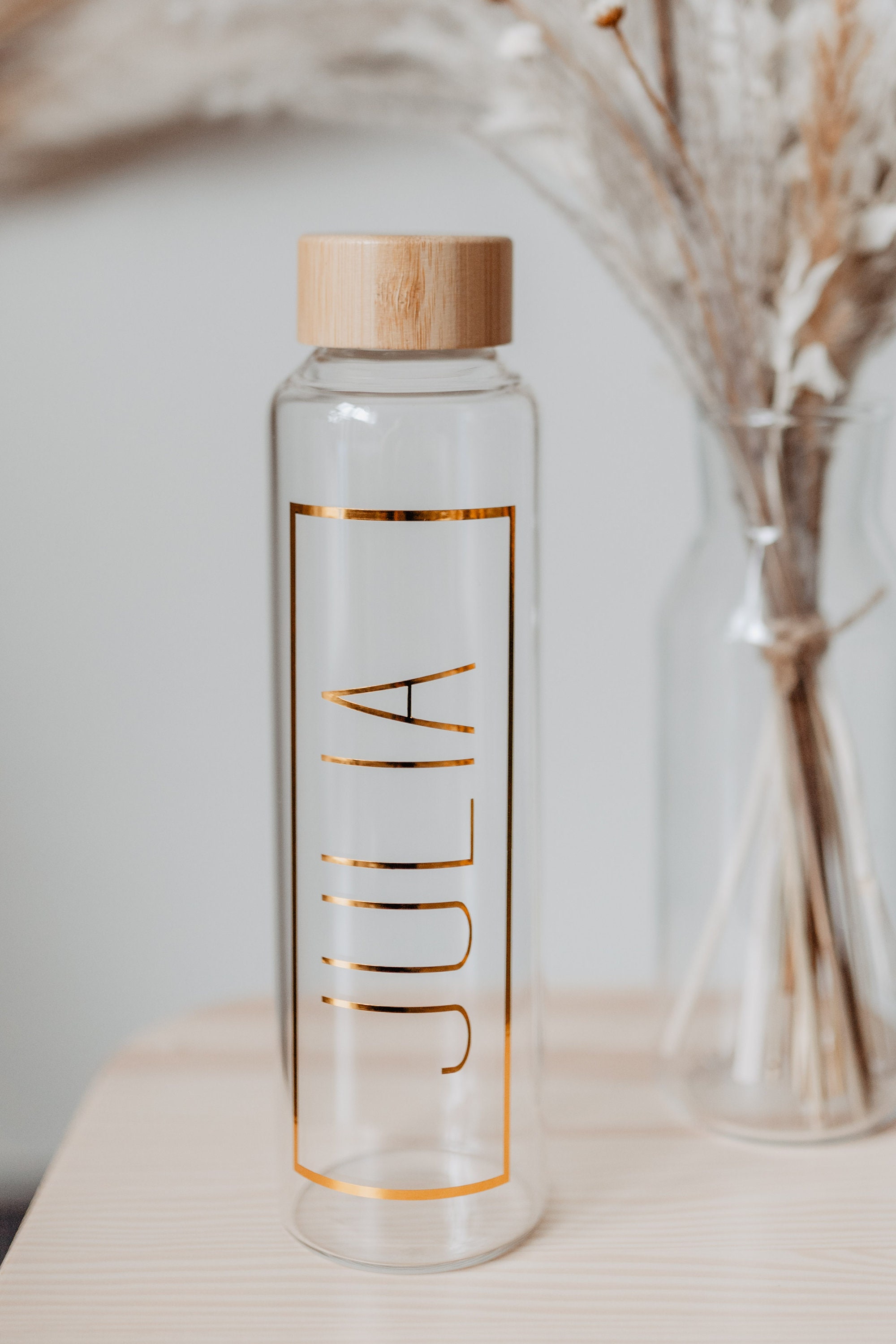 Personalized Glass Drinking Bottle With 1000ml and Bamboo