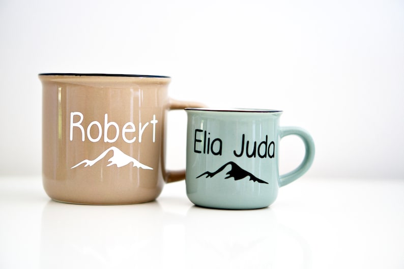 mug personalized Enamel look 300ml coffee mug 125ml espresso cup Cup of mountain love, hiking, travel, outdoor, wanderlust, camp image 6