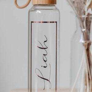 1000ml Trinkflasche personalisiert Glasflasche mit Gravur Wasserflasche Bambusdeckel 500ml Glasflasche Name Geschenkidee Geburtstag Bild 6