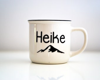 Personalized camping mug | Enamel look | Coffee or espresso mug | Mug with mountain motif | Enamel mug | Hiking mug