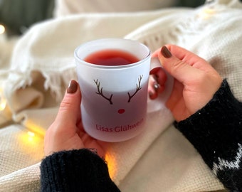 Glühwein beker met naam | Gepersonaliseerde mok | Frost glazen beker | keramische mok | rendier met naam | koffiekopje | geschenk | cacao kopje