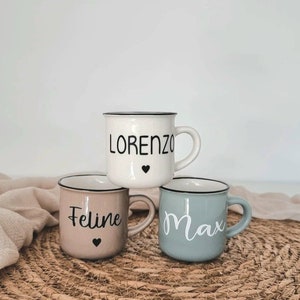 Tasse à expresso personnalisée en émail avec nom | Idée cadeau pour petits connaisseurs, enfants et amateurs de café | Anniversaires, Fête des Mères