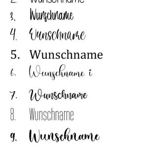 May include: A list of ten numbered items, each with the word "Wunschname" written in cursive script.