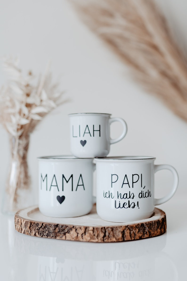 Tasse personalisiert Emaille-Optik 300ml Kaffeetasse 125ml Espressotasse Tasse mit Namen Tasse Keramik Geschenkidee Geburtstag Bild 2