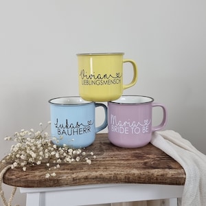 Personalized enamel mug with name | Birthday gift idea | 400ml coffee mug | Pastel colors | Mug with name | Gift idea