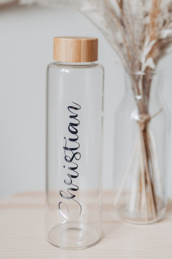 Personalised Glass Water Bottle With Bamboo Lid Bamboo Water Bottle  Personalised Water Bottle Birthday Gift Mother's Day Gift -  Israel