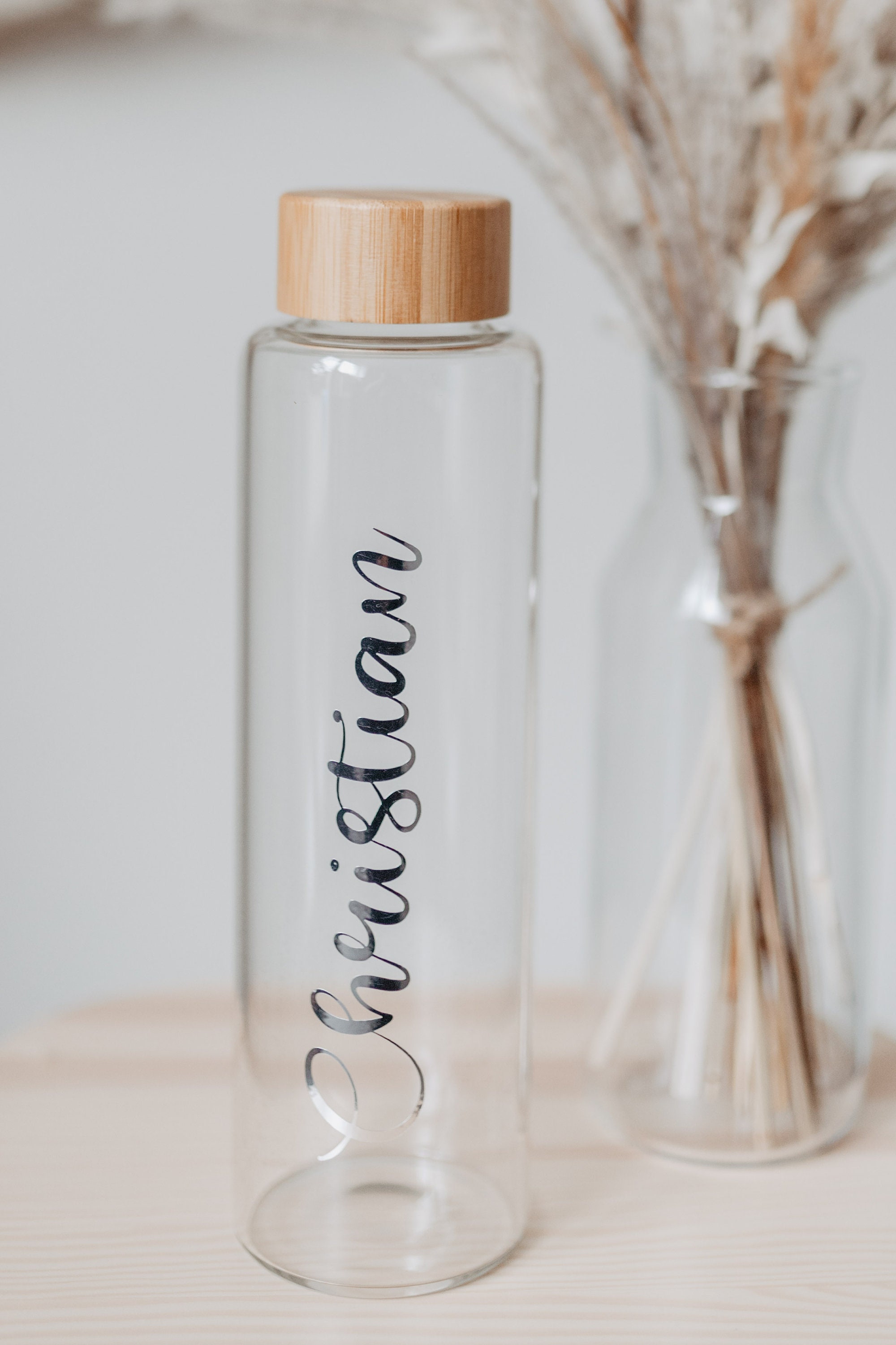 Personalized Glass Drinking Bottle With 1000ml and Bamboo