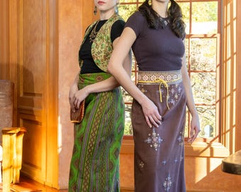 Hand-Embroidered Wool A-Line Skirt, Kutch Scarf Fabric