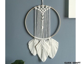 Craft Macrame Kit - DIY Kit Wall Hanging including Video Tutorial with Pattern, Macrame Rope and Accessories - Free Shipping - 3 Leaves