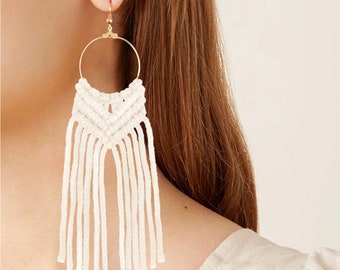 Macrame Hoop Earrings | Gift For Her Handmade Macrame Jewelry For A Unique Summer Fashion Look | Gift Box Included With Your Hoop Earrings