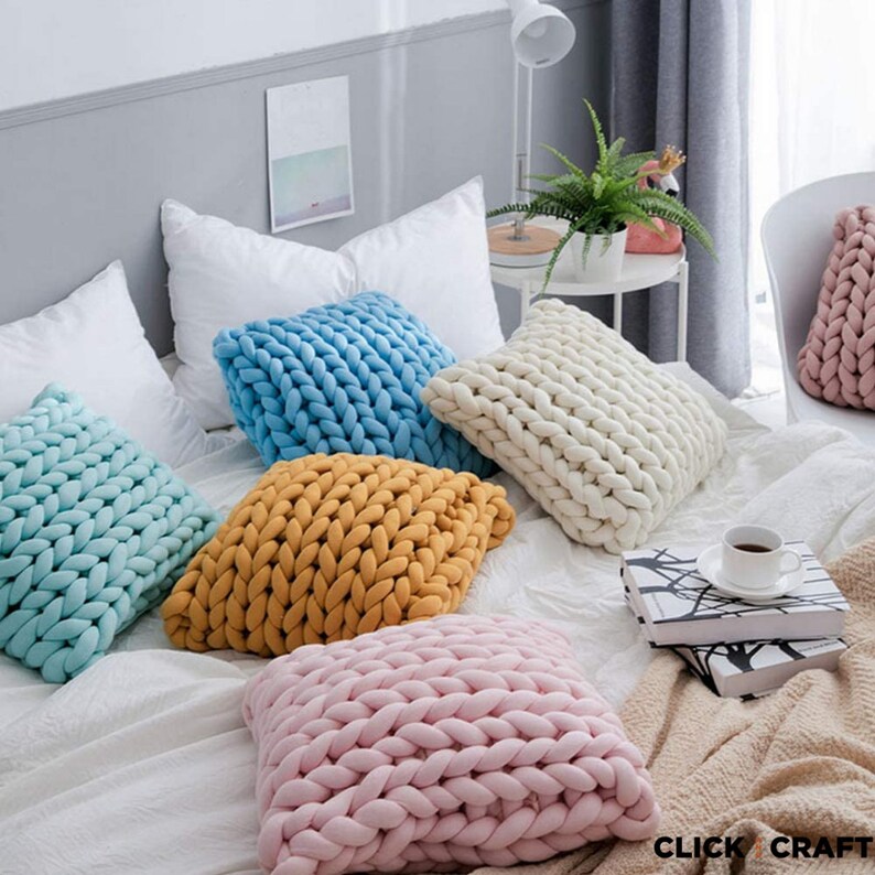 Craft Kit Chunky Yarn Learn Arm Knitting with our Pillow DIY Kit including Tutorial Video & Range of 14 Tube Yarn Colours Free Shipping image 2