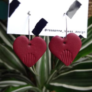 Burgundy Heart Dangle Earrings For Normal Ears and Tunnels and Stretched Ears Gauged Ears