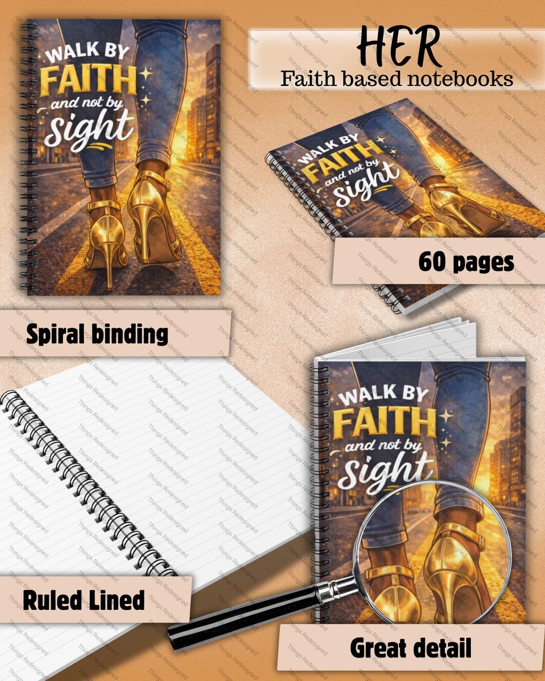 Walk by Faith Spiral Notebook | 6x8 Inspirational Christian Journal ...