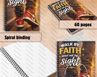 Quaderno Walk by Faith per uomini | Diario a spirale cristiano | Quaderno basato sulla fede | Quaderno motivazionale per lui | Diario a righe 6x8
