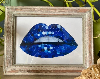 Blue Lips Art Etsy