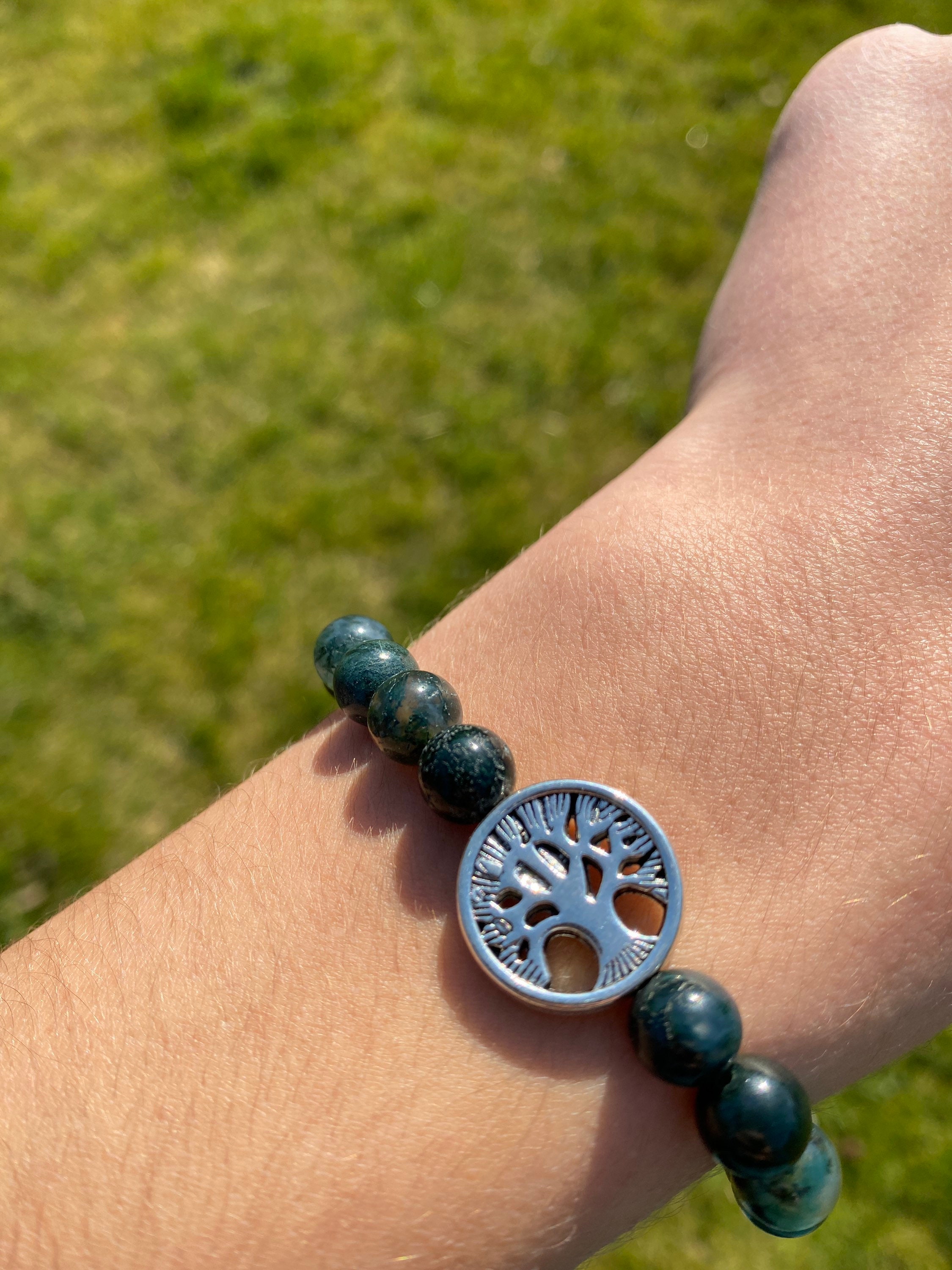 Handmade moss agate bracelet / gemstone stretch bracelet | Etsy