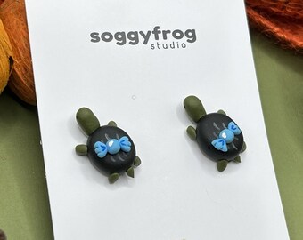 over the garden wall handmade clay stud earrings - black turtles