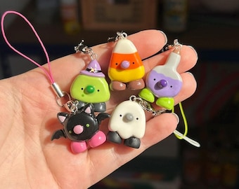 silly little halloween stompz for phone, keychain, water bottle! dangle strap clip on charms - ghost, witch, bat, candy corn, potion bottle