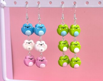 cute smiley pride trans flag frogs - polymer clay hand painted dangle earrings lgbt jewelry