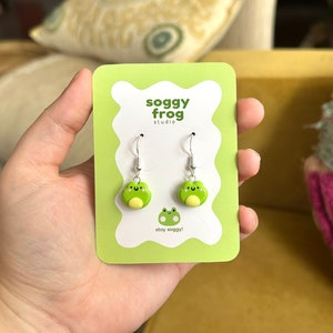 frog dangle earrings cute cottagecore handmade polymer clay earrings image 2