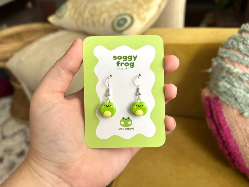 frog dangle earrings cute cottagecore handmade polymer clay earrings image 2