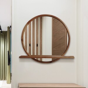 Console Mirror,mirror wall decor,oak wood mirror,round wall mirrors,Mirror with shelf,round wood mirror,bathroom mirror