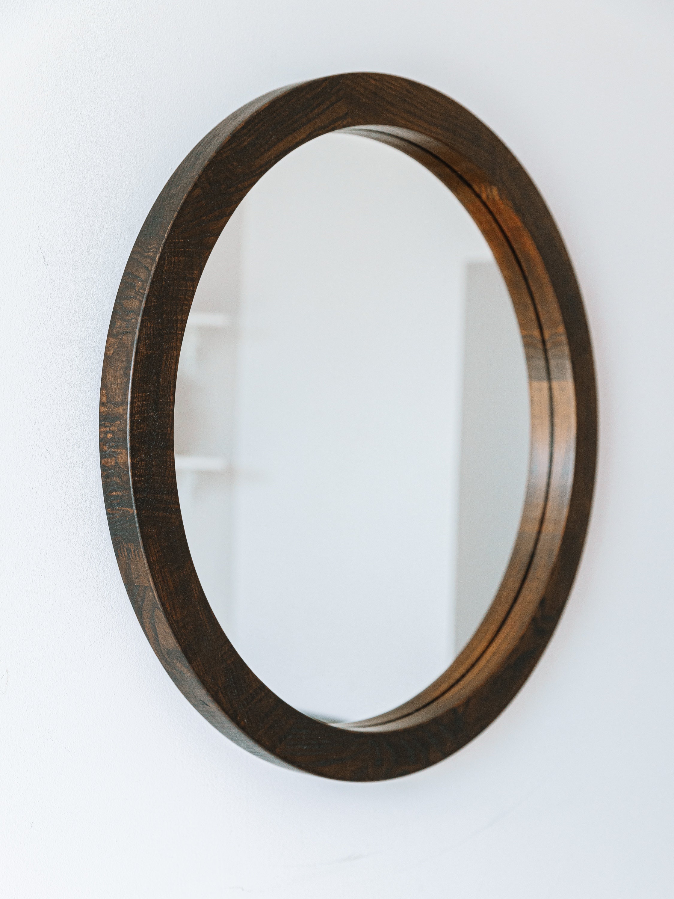 Round decorative wood frame oak black round mirror wall Etsy