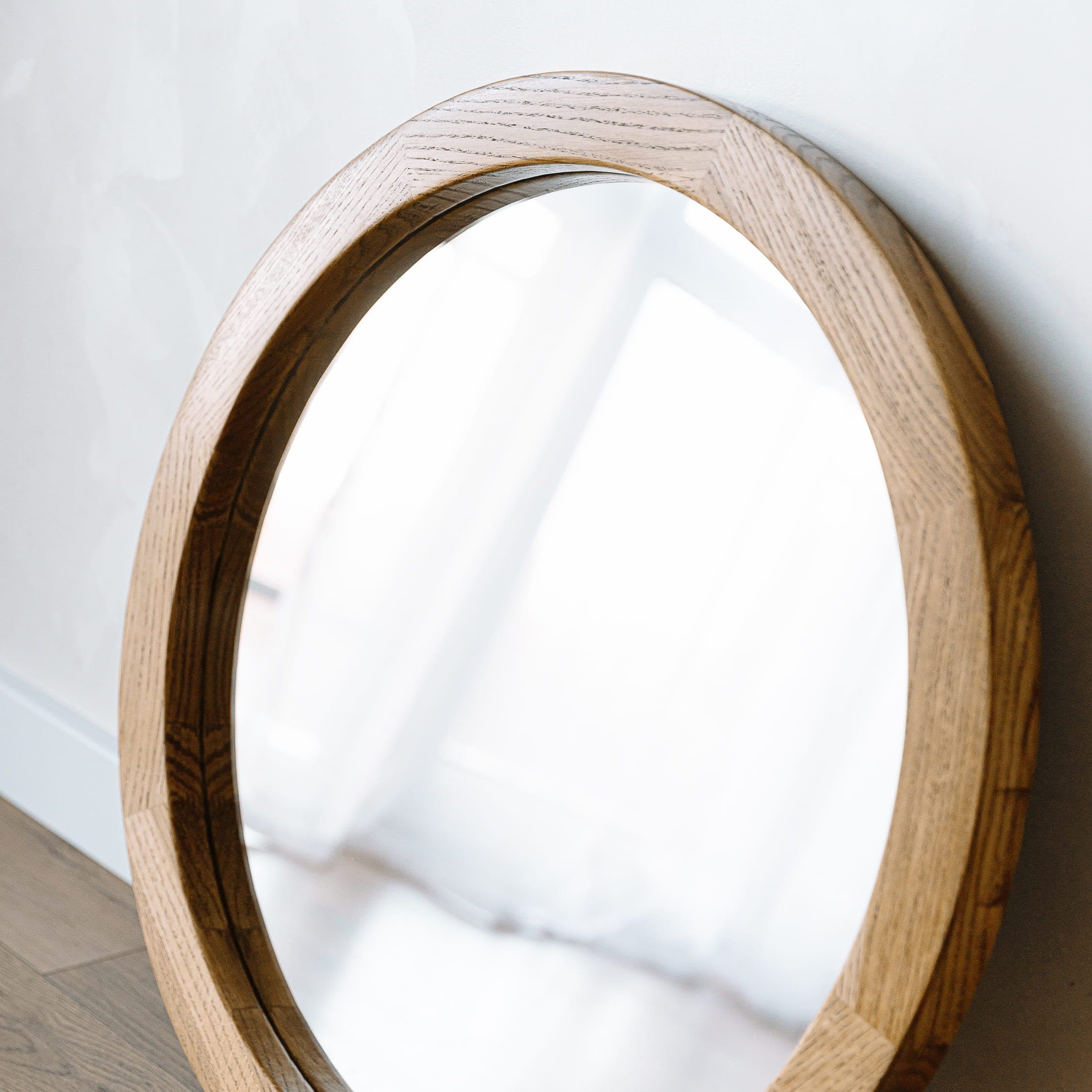 Round Mirror Decor Made Of Wood Oak Frame Peruvian India Round Mirror Decor Made Of Wood Oak, Round Mirror With Natural Wood Frame