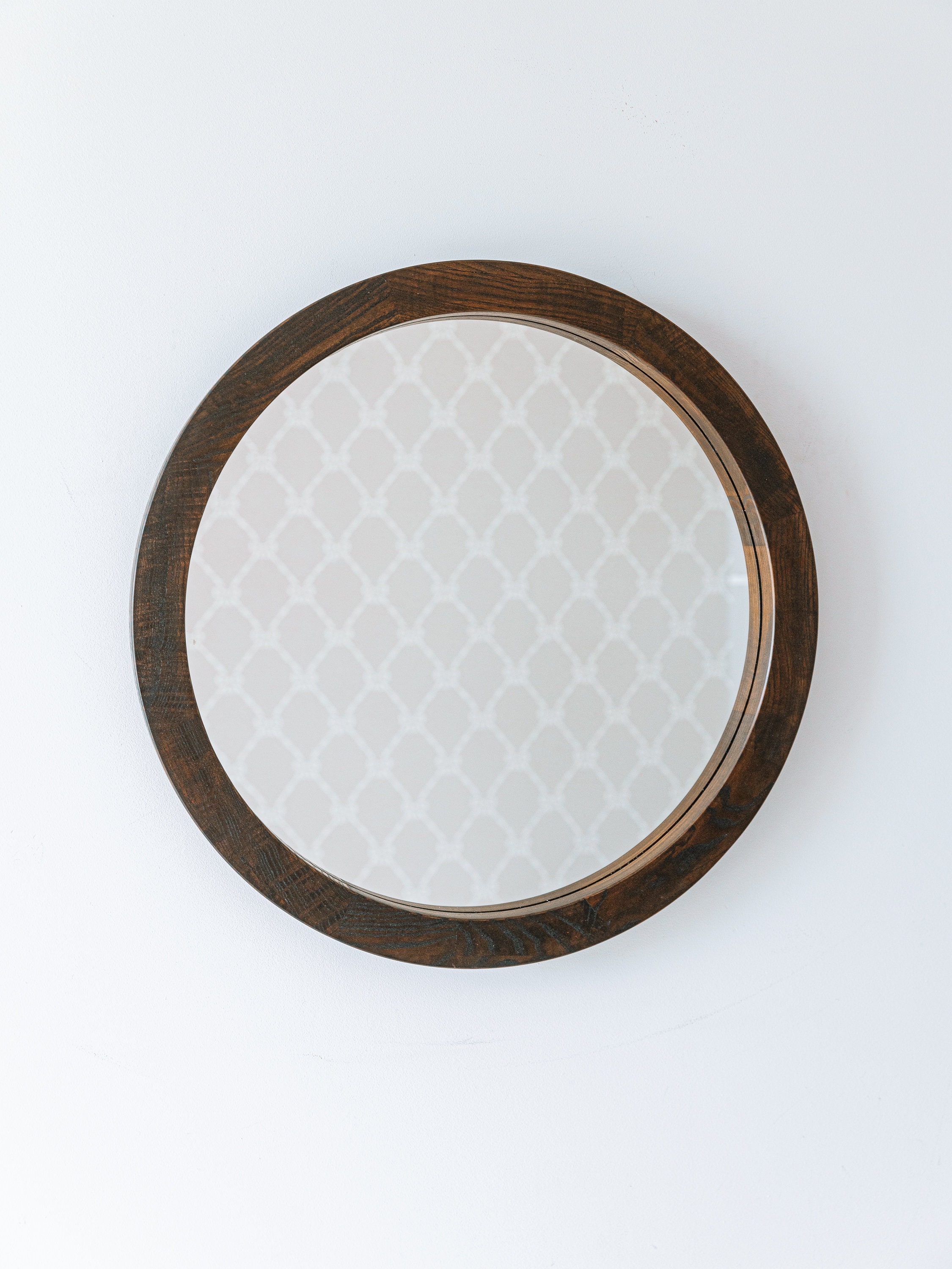 Round decorative wood frame oak black round mirror wall Etsy