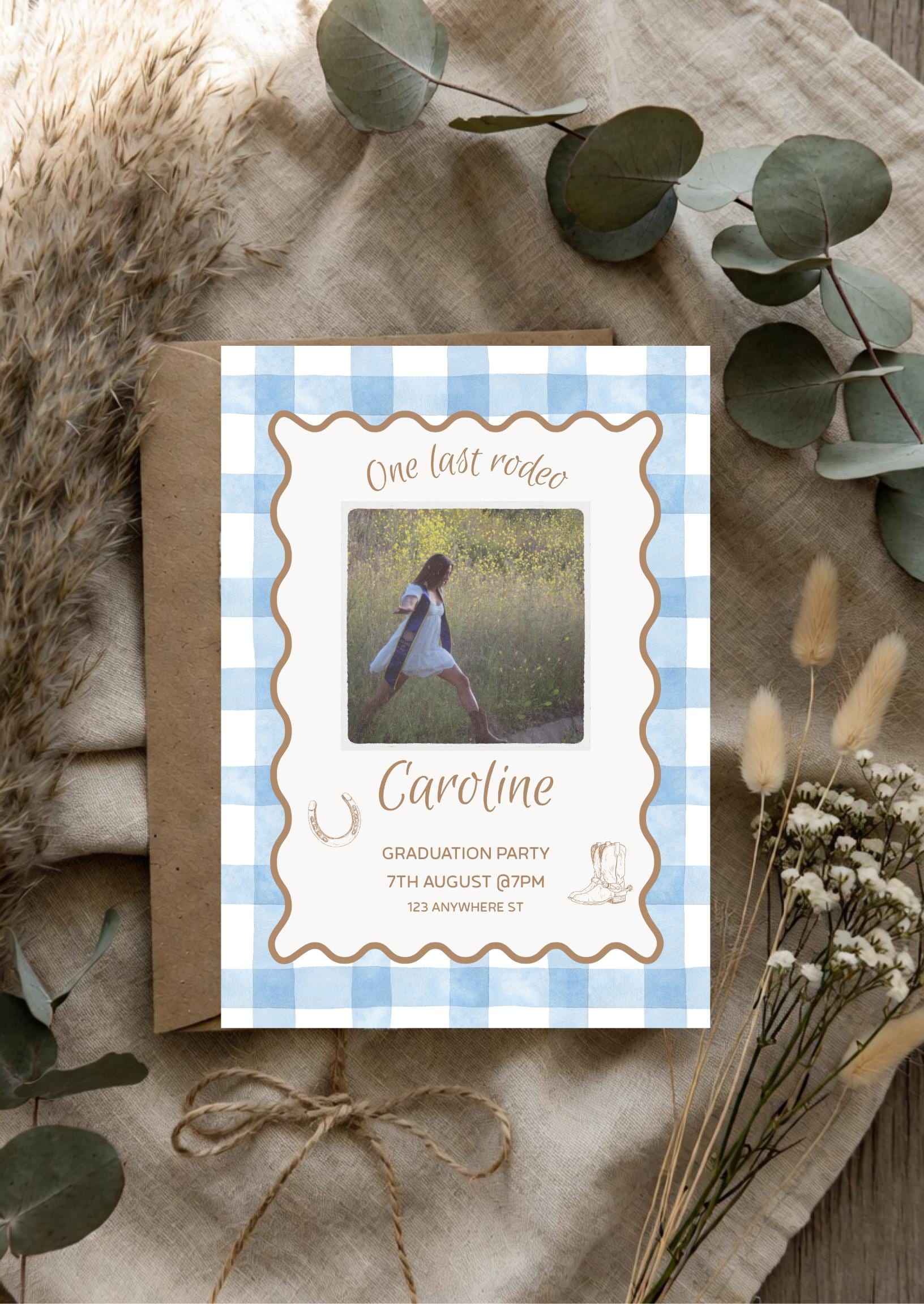 One Last Rodeo Graduation Invitation | Rustic Rodeo Theme | Digital ...