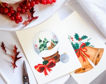 Festive Christmas Postcards Set of 6 – Mix and Match – Multipack Watercolor Art Greeting Cards - Mini Affordable Art Prints