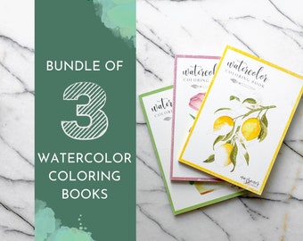 Watercolor Coloring Books, Bundle of 3 - Mix and Match, Multipack Adult Coloring Book, Aquarelle Workbook Gift