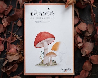 Autumn Watercolor Coloring Book | Fall Handmade Illustration Pages, Adult Coloring Book, Aquarelle Workbook Gift